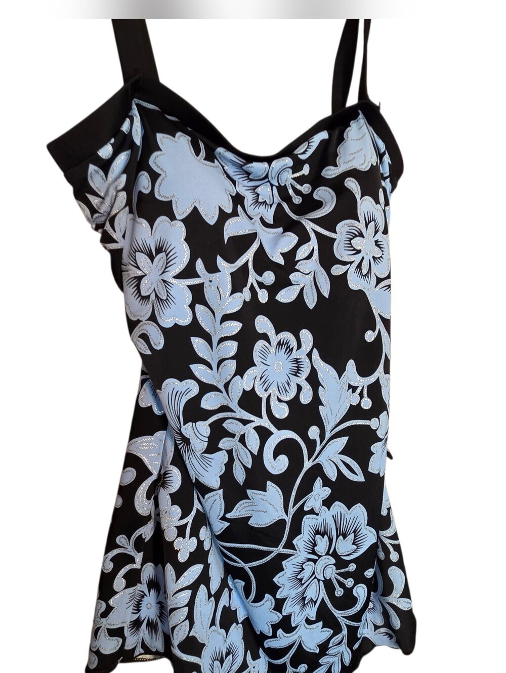 LE Cove Bathing suit One Piece Attatched Skirt Blue Black Womens Size 16